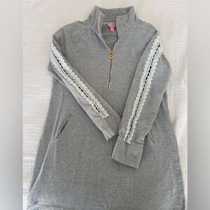 Lilly Pulitzer Skipper popover dress in heathered seaside grey with lace detail